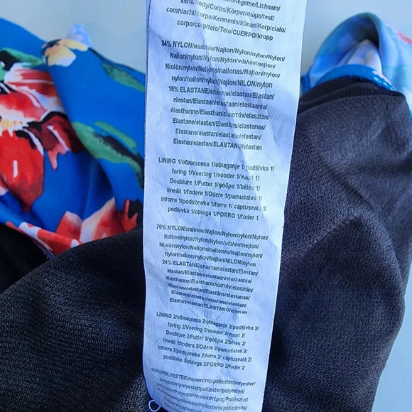 Ralph Lauren One Piece Swimsuit Off Shoulder Floral Blue Pink Print Sz 12 - Picture 10 of 16